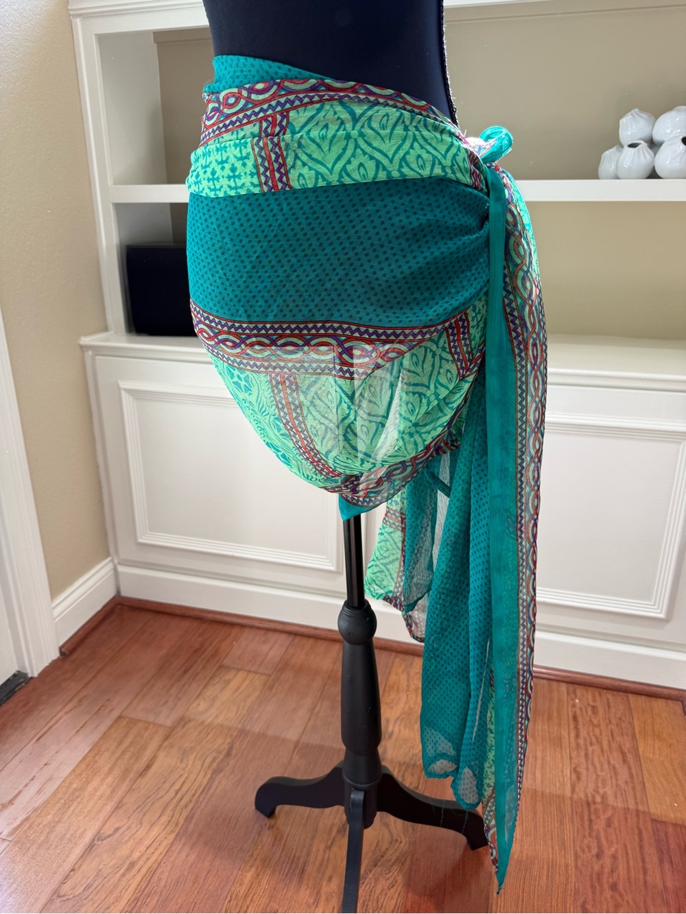 HUGE Scarf 3 X 7 Ft Lightweight Green Teal Patterned Scarf - Women Accessories - Picture 4 of 11